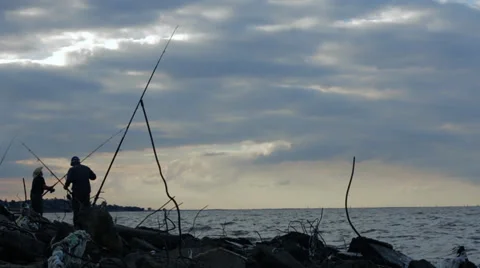 Two men fishing on the river Stock Footage 39351214
