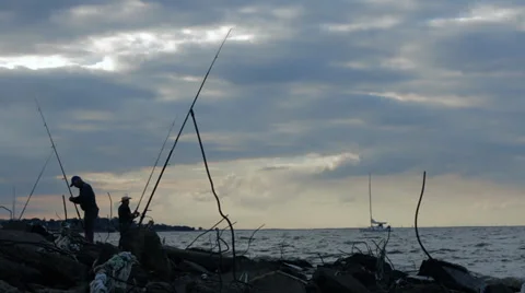 Two men fishing on the river Stock Footage 39355633