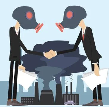 Two men in the gas mask conclude an agreement and shake hands illustration Stock Illustration