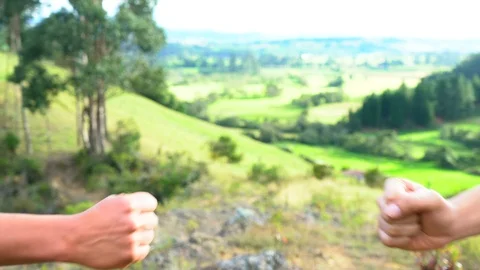 Two men greet each other with their hands. Stock Footage 117331669