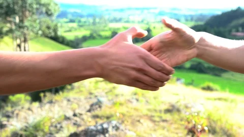 Two men greet each other with their hands. Stock Footage 117332335