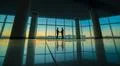 The two men handshake in the office on panoramic window background Photo