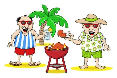 Two men having barbecue in the summer Stock Illustration
