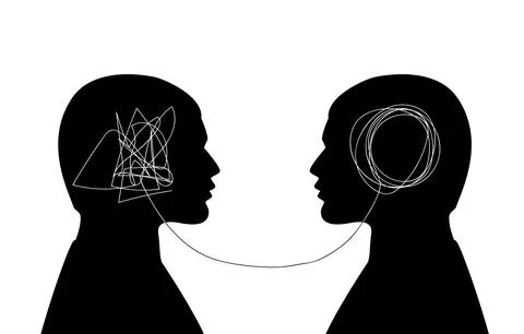 Two men head black silhouette psychotherapy Stock Illustration