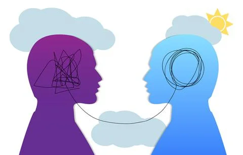 Two men head silhouette psycho therapy concept Stock Illustration