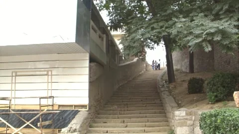 The two men helped the old man down the steps Stock Footage 253772415