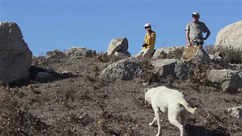 Two men on hillside site of the ancient city of Myndos Stock Footage 83171632