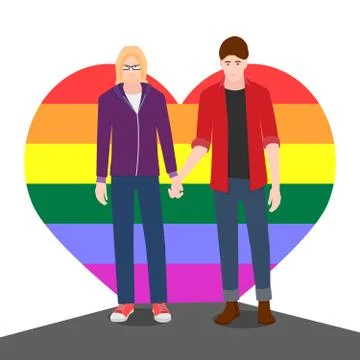Two men hold hands, they are gay. Stock Illustration