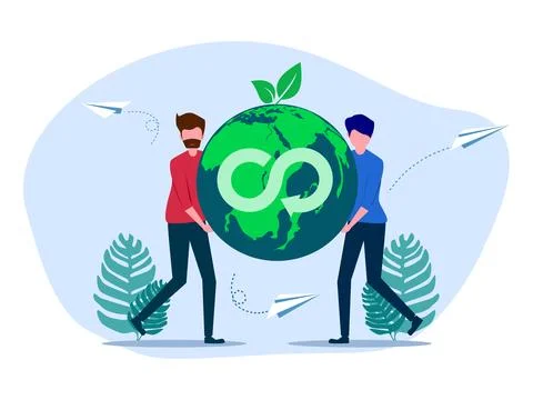 Two men holding the globe and the tree. concept of sustainability or environm Stock Illustration