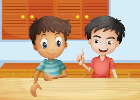 Two men inside the kitchen イラスト素材