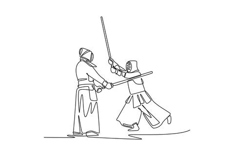 Two men Kendo in full bogu armor are engaged in fierce sword clash Stock Illustration