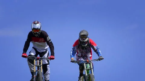 Two men on mountain bikes approaching Stock Footage 47163967