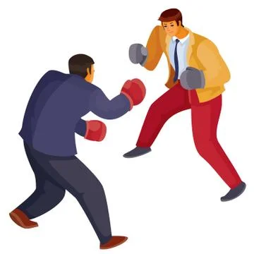 Two men in office clothes box with each other, aggression, defense, argument Stock Illustration