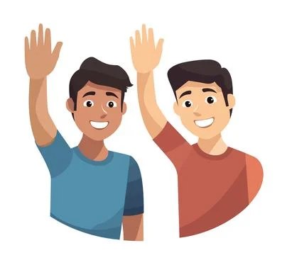 Two men with one wearing a red shirt and one wearing blue shirt flat vector Stock Illustration