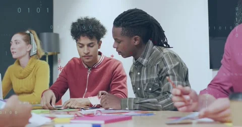 Two men picking color paper, folding in design studio, bringing subtle code Stock Footage 321549822