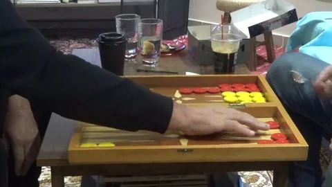 Two men playing backgammon game Video stock 125295176