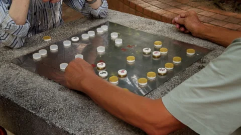 Two men playing Chinese chess in the park Stock Footage 288319412