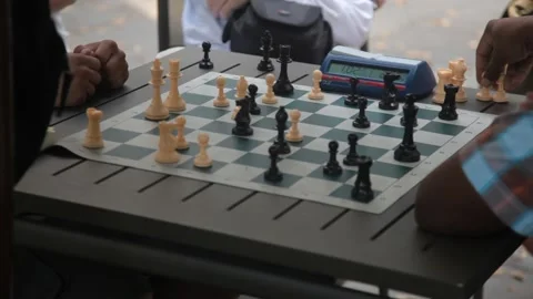 Two Men Playing Competitive Speed Chess Outdoors Stock Footage 341323563