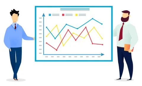 Two Men Presenting Graphics on Meeting, Manager Ilustración de archivo