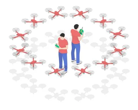 Two men with quadrocopters in isometric. Stock Illustration