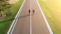 The two men running on the beautiful park road 4k or 4k+ Resolution