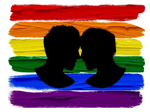 Two men shadows very close looking at each other in an lgbt background. Stock Illustration