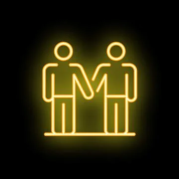 Two men shaking hands neon sign on black background Stock Illustration