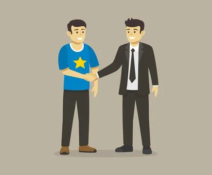 Two men shaking hands. One character congratulates and shaking other character. Stock Illustration