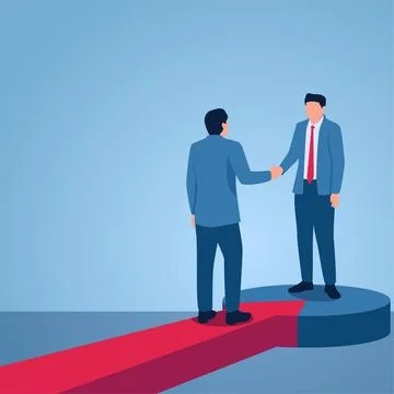 Two men shaking hands over an arrow going into a circle, illustration for a.. Stock Illustration