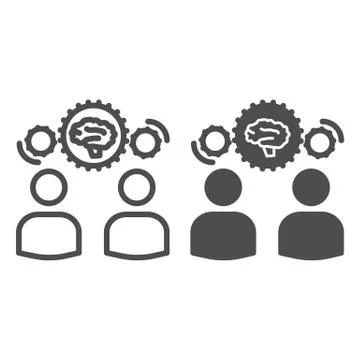 Two men share knowledge line and solid icon, business concept, Knowledge or Stock Illustration
