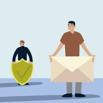 Two men with shield protection and envelope message design Stock Illustration