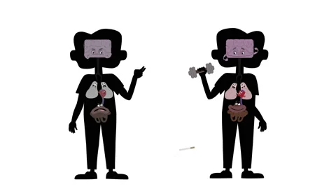 Two  men silhouettes with inner organs and their lifestyles in 4k video. Stock Footage 145642210