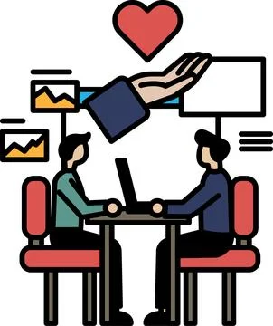 Two men sitting at a table with a laptop in front of them Stockillustratie