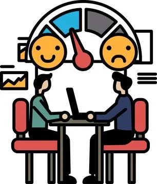 Two men sitting at a table with a smiley face on the left 스톡 일러스트
