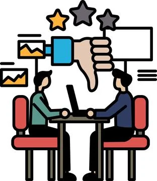 Two men sitting at a table with a thumbs down gesture on the table 스톡 일러스트