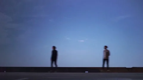 Two Men Skateboarding Cross-Camera Night Stock Footage 65232250