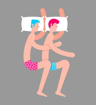 Two men sleeping together in bed. Concept of gay love, peace, and LGBT rela.. Stock Illustration