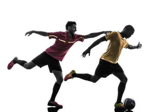 Two men soccer player  standing silhouette Stock Photos
