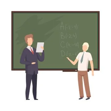 Two men solve math problem vector illustration Stock Illustration