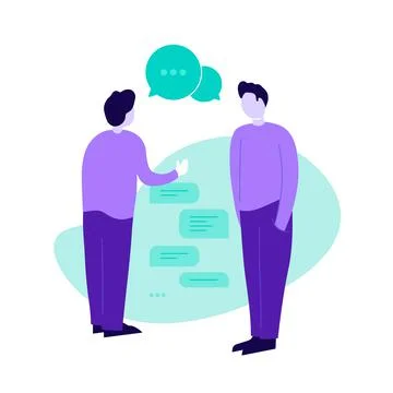 Two men speaking to each other. Trendy flat illustration for web, infographic Ilustración de archivo