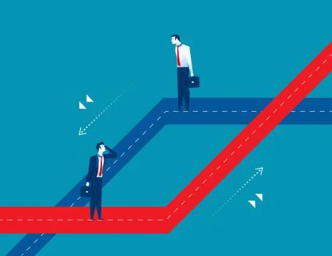 Two men standing different business paths. Concept business success illustrat Stock Illustration