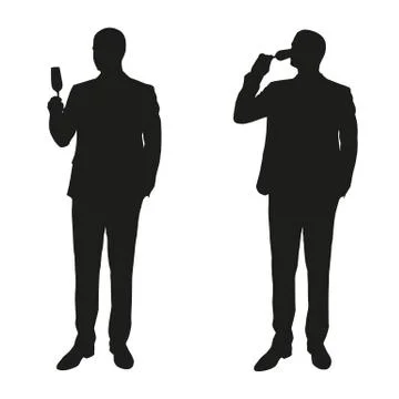 Two men in a suit drinking champagne. Vector silhouettes Illustrazione stock