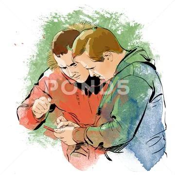 Two men in a suit reading the document. Discussion of business strategy Stock Illustration