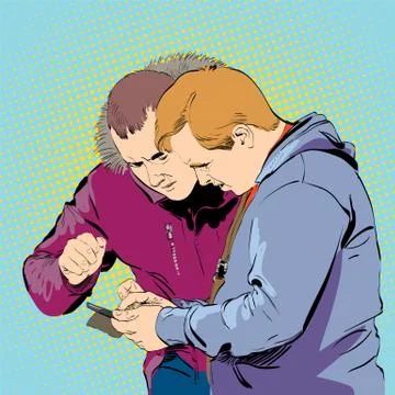 Two men in a suit reading the document. Discussion of business strategy. Stock Illustration