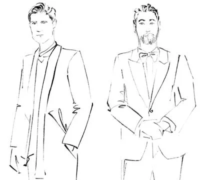 Two men in a suit. Sketch. Stock Illustration