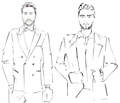 Two men in a suit. Sketch Stock Illustration