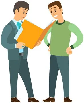 Two men talk, discussion, exchange of ideas, teamwork, and office meeting, team 스톡 일러스트