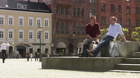 Two men talking, Malmo, Skane, Sweden. Stock Footage 51848652