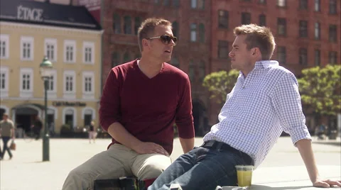 Two men talking, Malmo, Skane, Sweden. Stock Footage 51848653