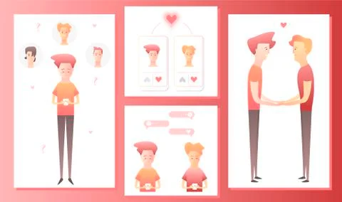 Two men using mobile application for dating or searching romantic partner on 스톡 일러스트